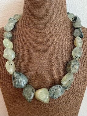 Jay King Green Prehnite Graduated Chunky Bead and Sterling Silver Necklace